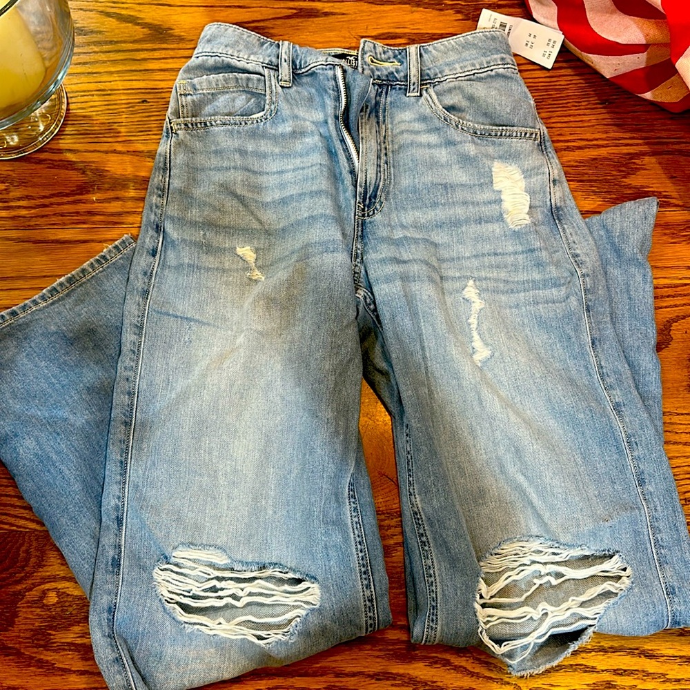Hollister Ultra High Rise Dad Blue Distressed Jeans Waist 23R NWT
